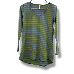 LuLaRoe NWT Lynnae‎ Long Sleeve Tunic Top Women’s Size XXS Green Blue Stripe